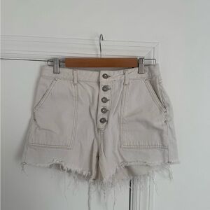 Free People Cream Button-Up Jean Shorts